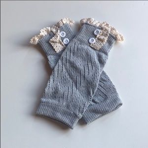 Girls Gray Pointelle Knit Lace Boot Cuffs